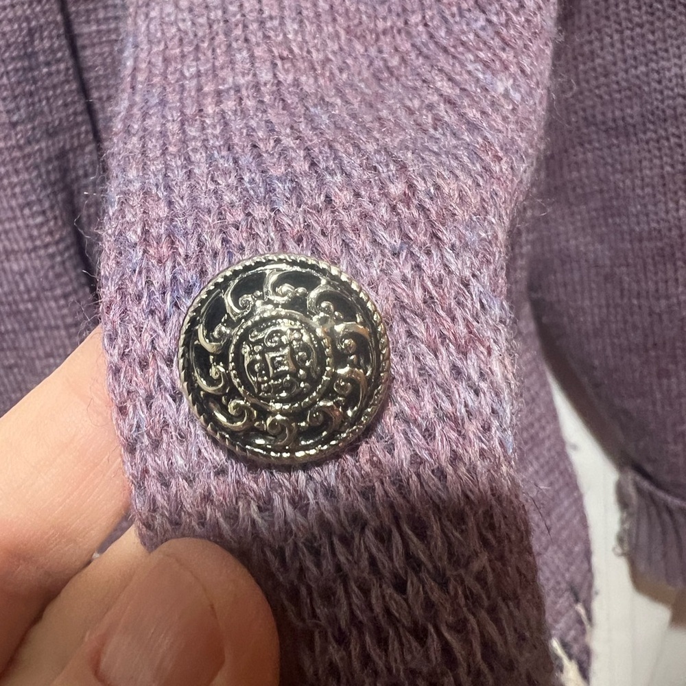 Woolrich Fair Isle Cardigan Sweater Purple Nordic Knit Button Front Sz Large - Picture 5 of 8